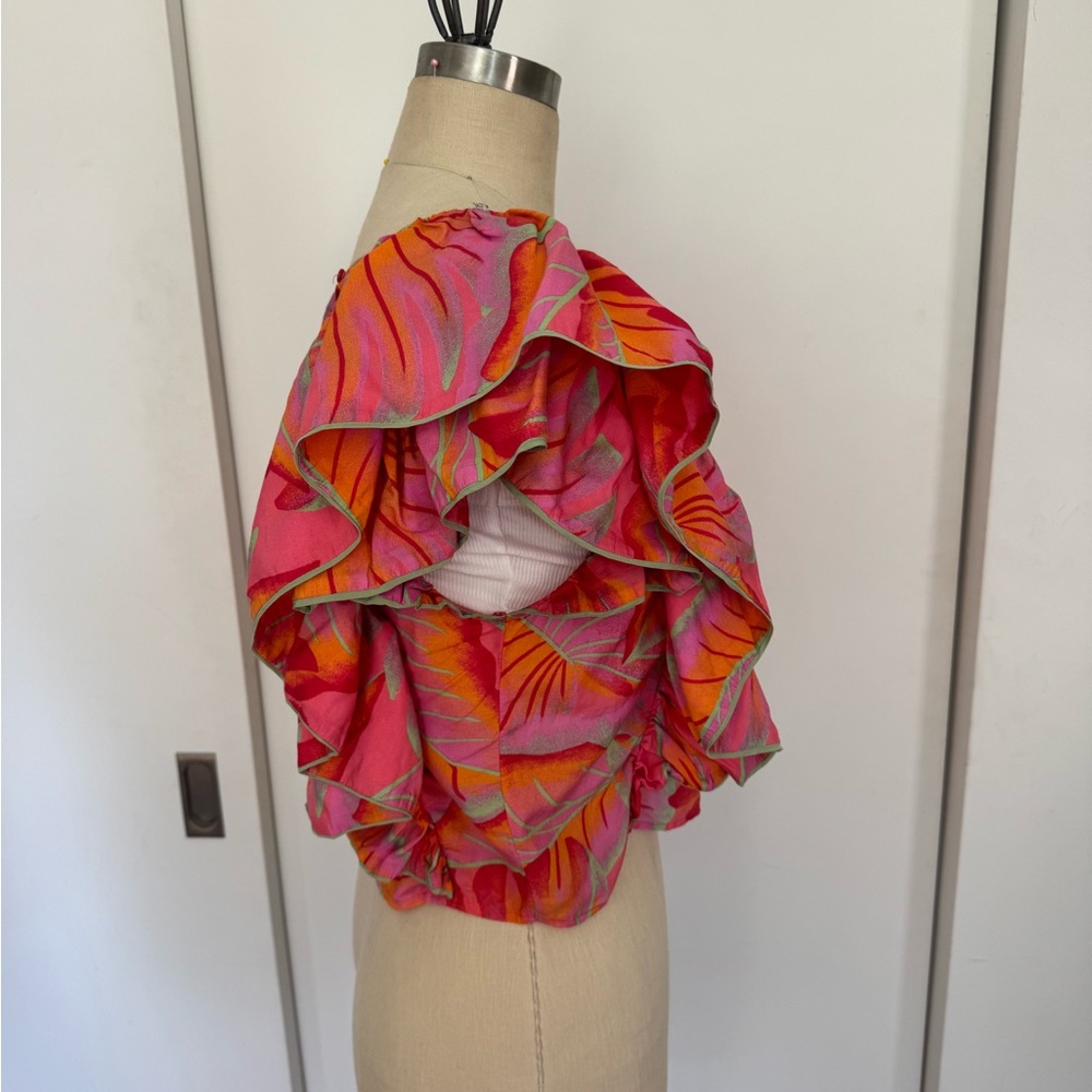 FARM Rio Bright Pink Tropical Ruffle Sleeve Top - Picture 3 of 11